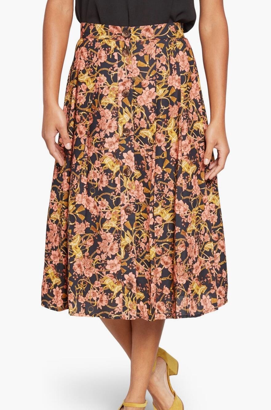 MODCLOTH Floral Printed Button Through Midi Skirt 12